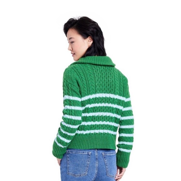 La Ligne Green & Blue Striped Cable Knit x Target Mock Turtleneck Sweater Sz XXS - Picture 2 of 8
